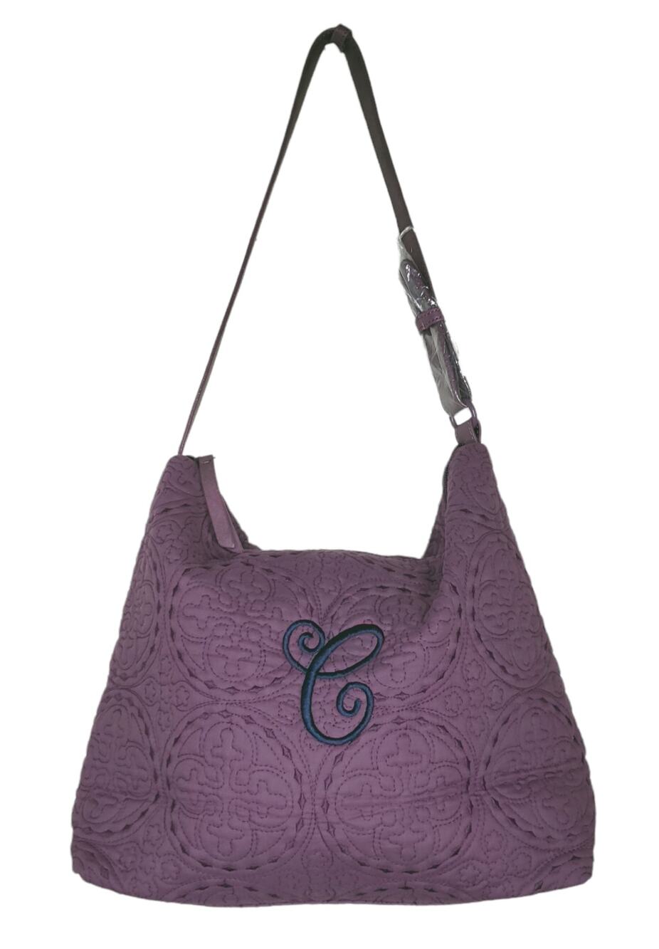 Initially Yours Letter C Embroidered Monagrammed Tote Plum Purple Bag NWOT